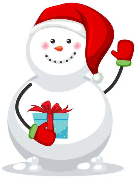 Vector illustration of Cute snowman wearing red hat