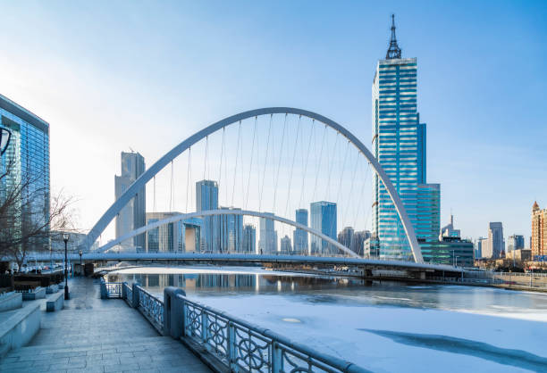 Bridges over the river in winter in Tianjin