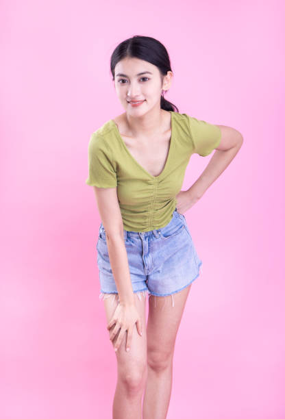 The girl in the pink background