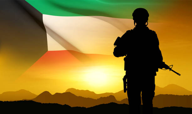 istock Kuwait flag and the silhouette of a soldier 1465735600