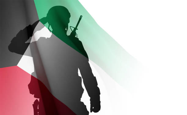 istock Kuwait flag and the silhouette of a soldier 1465735619