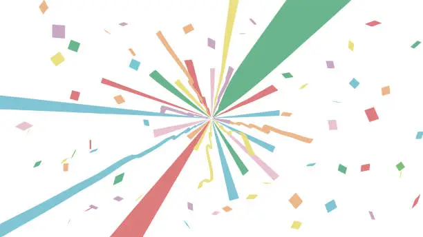 Vector illustration of Vector illustration of colorful pastel ribbons and confetti flying around after firing party poppers