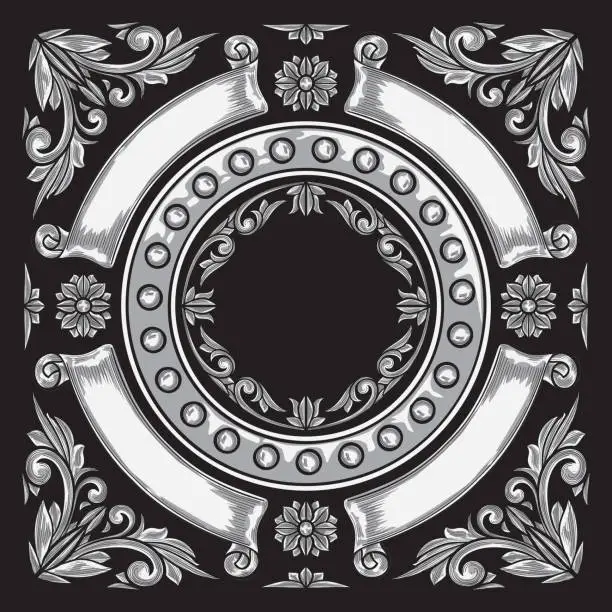 Vector illustration of Black and white vintage ornate decorative card