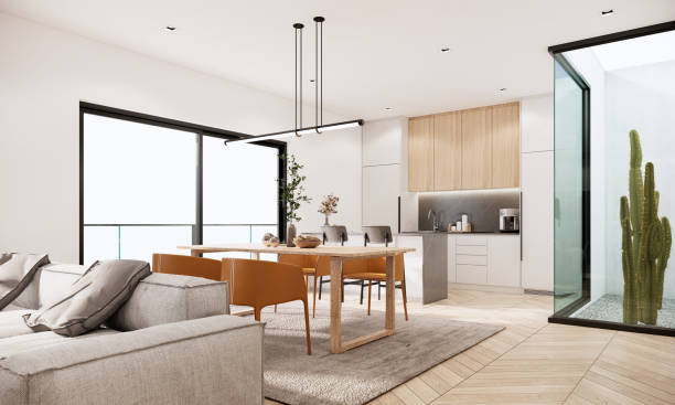 istock 3d rendering mockup modern interior room design and decoration in white color wall and furniture fabric sofa. minimal apartment ideas. 1465742884