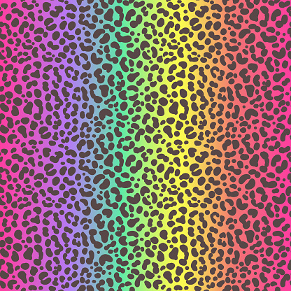 Rainbow cheetah seamless pattern. Leopard neon print. Vector animal spotted skin background.