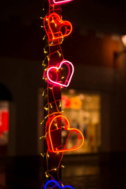 istock Multicolored neon heart on the street. Valentine's Day 1465746780