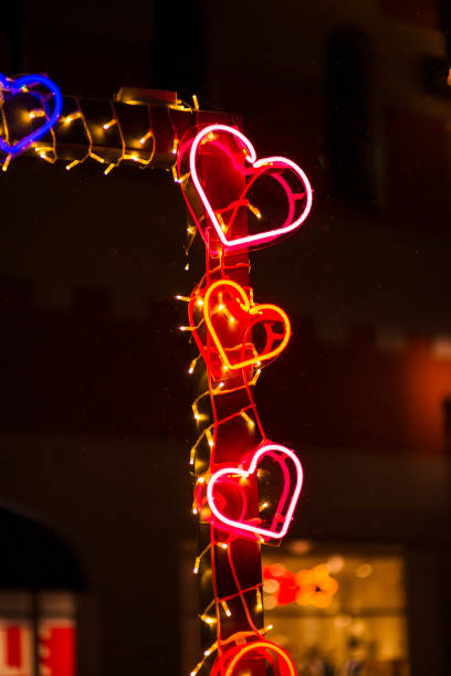 istock Multicolored neon heart on the street. Valentine's Day 1465746782