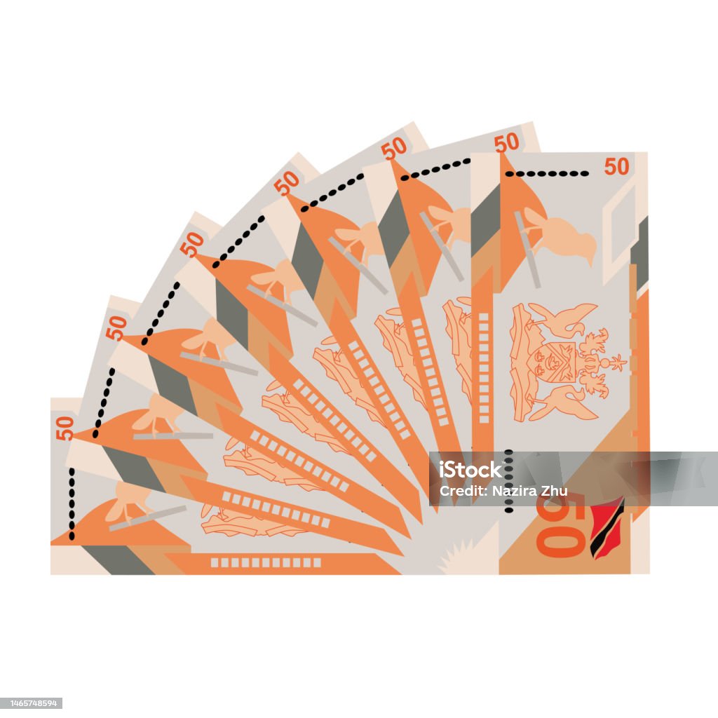 トリニダードトバゴドルのベクターイラストトリニダードトバゴのお金セットは紙幣を束ねます紙幣50ttdフラットスタイル白い背景に分離型シンプルな