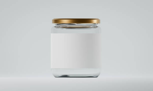 istock Glass bottle with white label placed on white background, 3D rendering 1465751472