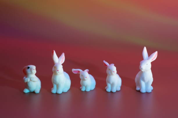 istock A group of toy rabbits on a colored background. 1465753203