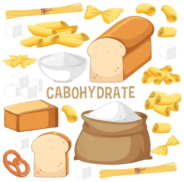 Vector illustration of Variety of carbohydrates foods