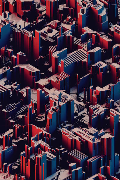 futuristic isometric view of Cyberpunk cityscape