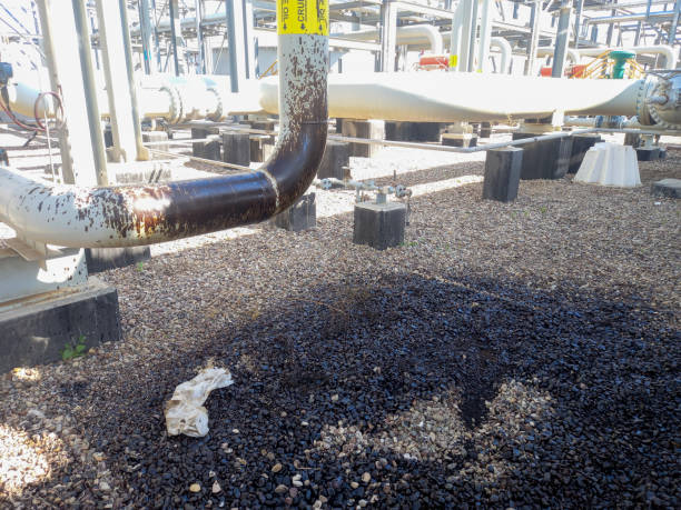 지상에 원유가있는 파이프 라인. - gas oil wellhead gauge 뉴스 사진 이미지