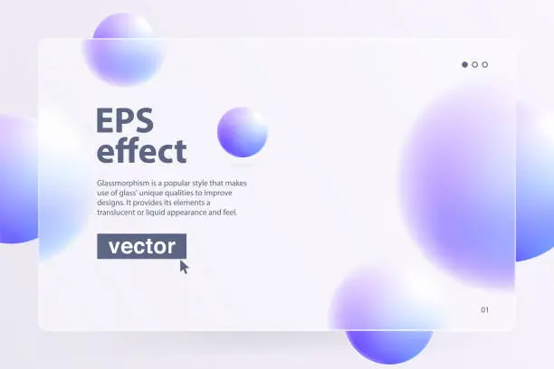 Vector illustration of Website landing page template in glassmorphism style. Lilac colored template.