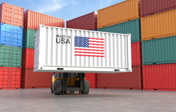 istock Forklifts are lifting containers made in the USA 1465765760