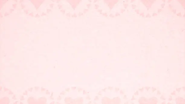 Vector illustration of Top and bottom border or frame of pattern of small faded pastel light pink coloured soft romantic faded hearts over monochrome valentine love romance theme plain backgrounds