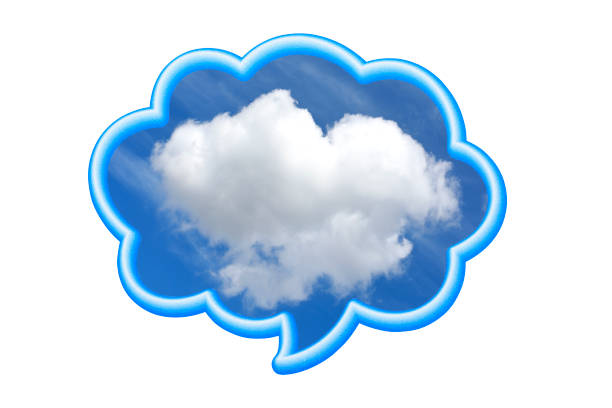 Close-up of speech bubble with cloud on white background.