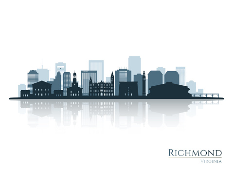 Richmond skyline silhouette with reflection. Landscape Richmond, Virginia. Vector illustration.
