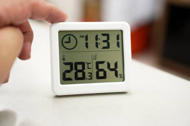 istock The picture shows a device for measuring temperature, humidity and time displayed by an LCD screen. 1465773809