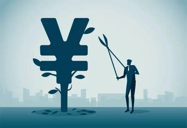 Vector illustration of tree cut into yen