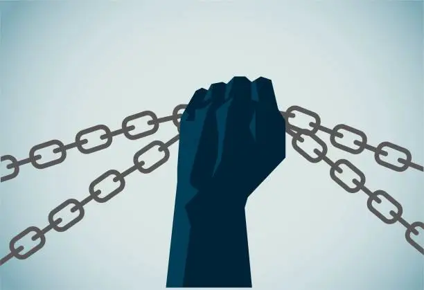 Vector illustration of arm free from chains