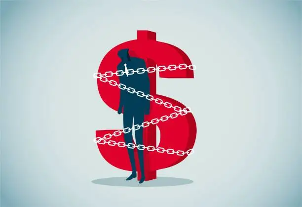 Vector illustration of stuck in money