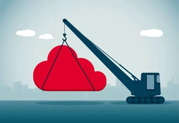 Vector illustration of cloud lifted by crane