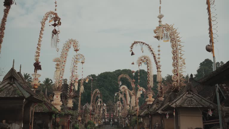 Bali, Indonesia - Penglipuran Traditional Balinese Village Decorated with Penjor for Galungan Kuningan