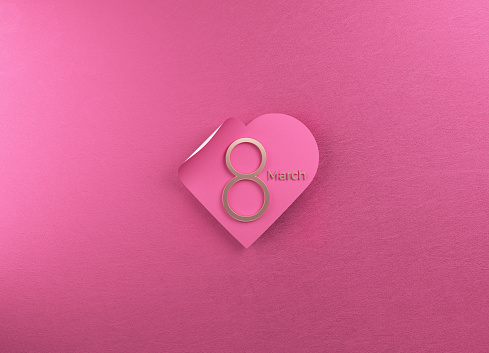 International women's day concept pink color heart shape and number eight on pink color background