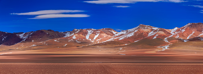 The road going through the Gobi desert in Inner Mongolia, China. Cloudy sky, copy space