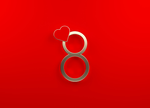 3D Red Heart Shape on White Background. Horizontal composition with copy space.