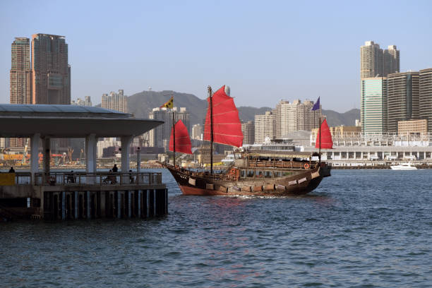 The famous Junk boat sailing on Victoria Harbour, Hong Kong.