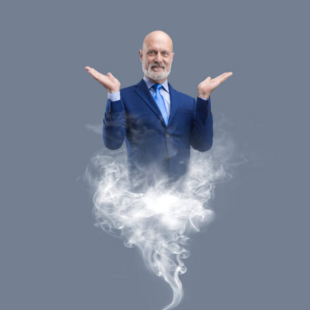 istock Genie businessman appearing with smoke 1465782574