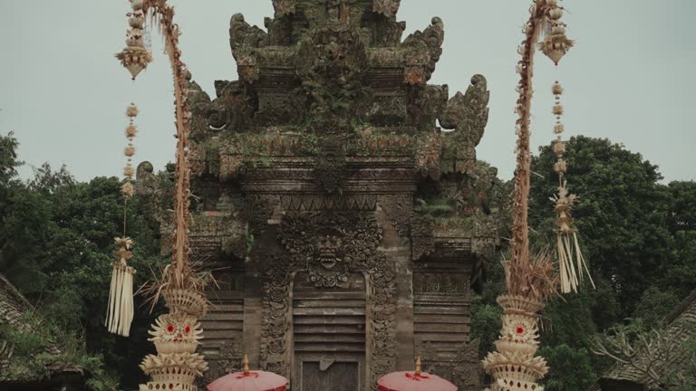 Bali, Indonesia - Penglipuran Traditional Balinese Village Decorated with Penjor for Galungan Kuningan