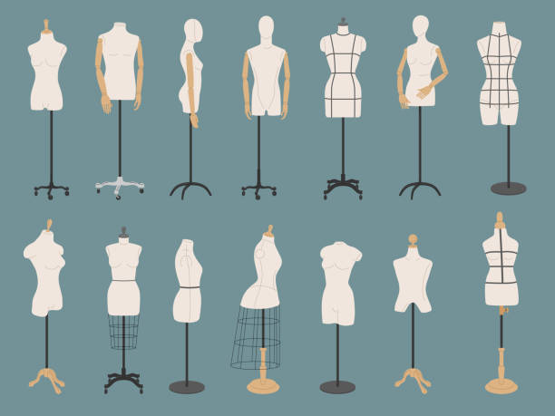 illustrations, cliparts, dessins animés et icônes de collection de nuls. modèle de modèles sur mesure pour robes de mode mannequins vectoriels récents ensemble isolé - haute couture