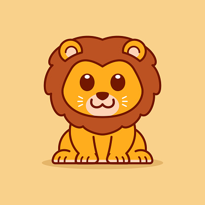 Cute Lion Sitting Down Illustration