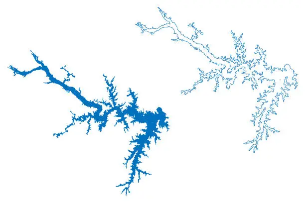 Vector illustration of Lake John H. Kerr Reservoir (United States of America, North America, us, usa, North Carolina and Virginia) map vector illustration, scribble sketch Bugg's Island Lake or Kerr Dam map