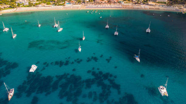 istock Sailboats anchored in beautiful bay 1465789577