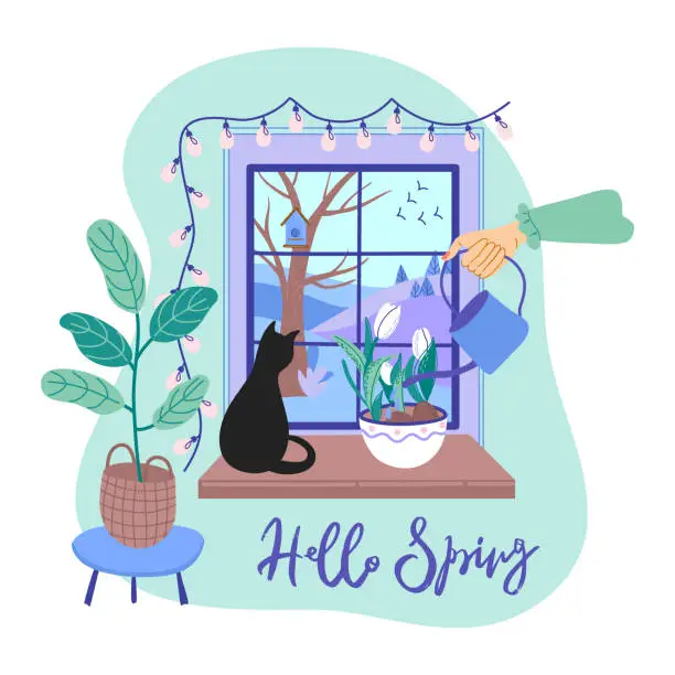 Vector illustration of Hello Spring print