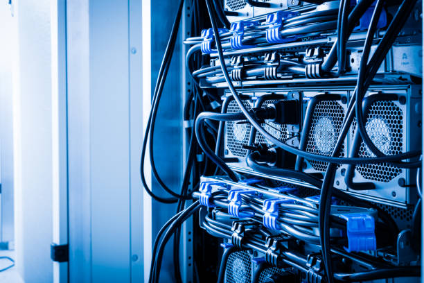 istock Server room with racks filled with UPS Uninterruptible power supply packs 1465789797