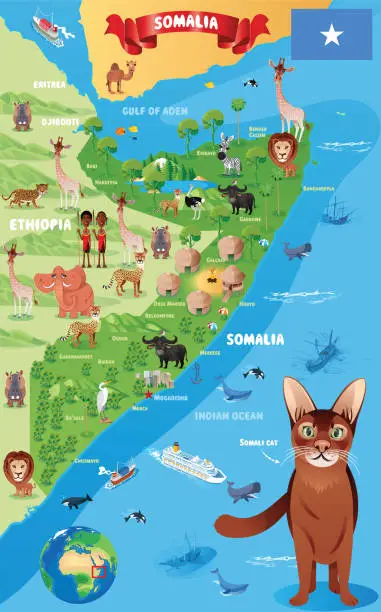 Vector illustration of Somalia Map and Somali Cat