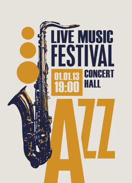 Vector illustration of poster for jazz festival of live music with saxophone