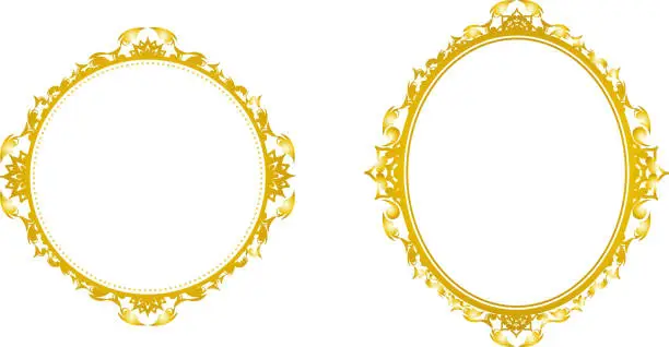 Vector illustration of Gothic-style circular and oval frames.（Gold）