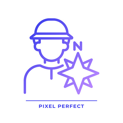 Explorer pixel perfect gradient linear vector icon. Inquisitive person. Adventurer. Character and brand archetype. Thin line color symbol. Modern style pictogram. Vector isolated outline drawing