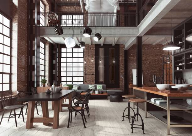 istock A 3D render of a loft modern interior designed as a open-plan modern apartment. 1465798904