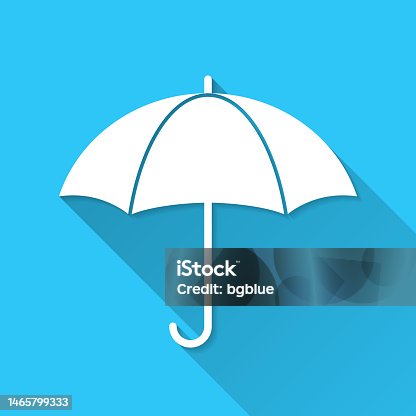 istock Umbrella. Icon on blue background - Flat Design with Long Shadow 1465799333