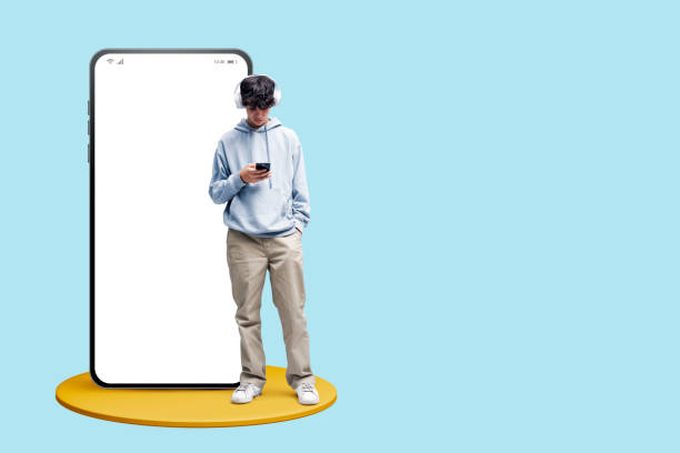 istock Teenager and big smartphone with blank screen 1465799352