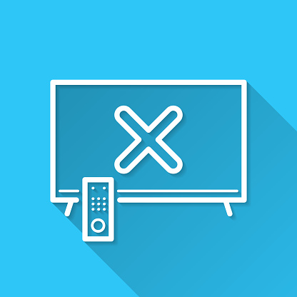 istock TV with cross mark. Icon on blue background - Flat Design with Long Shadow 1465802578
