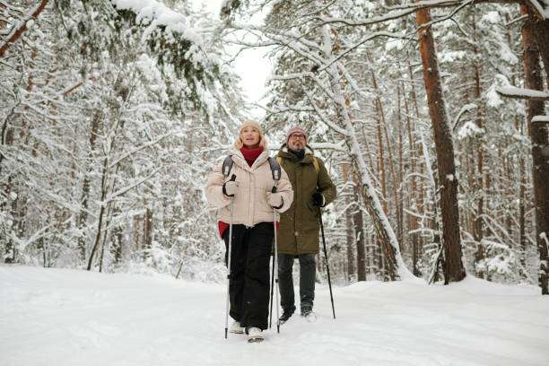 istock Active senior couple trekking in pinetree forest on weekend 1465805842