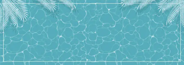 Vector illustration of Vector Rippled Swimming Pool And Palm Leaves Abstract Background Illustration.